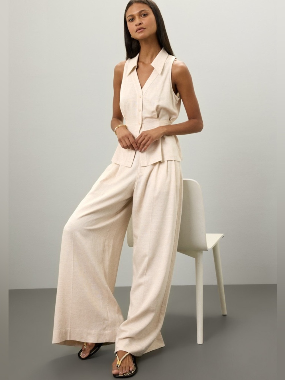 SHEIN  flowy pintucks palazzo pants, 100% cotton, full length, NWOT - Picture 2 of 10